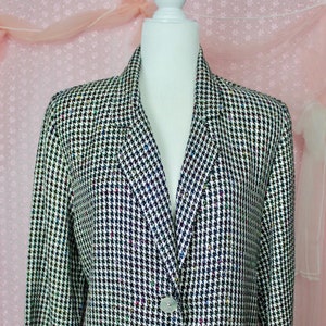 Vintage 90s Black& White Houndstooth Blazer, Colorful Sequin Blazer, Women&#39;s VTG Blazers, Size Large