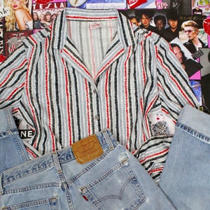 Vintage women&#39;s Red & Black Striped Print Shirt