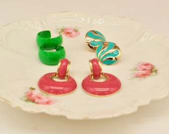 Lot De Boucles D'oreilles Vintage Années 80 – Fantaisie Rétro Unique