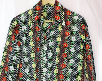 70's Floral Colorful Long Sleeve Shirt