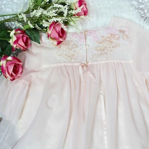 Vintage 60s Henson Kickernick Romantic Pink Sheer Peignoir Robe, Romantic Lingerie Peignoir, Size Medium/Large