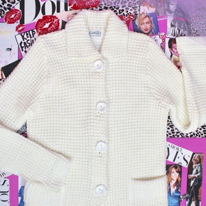 Vintage 60s 70s Cuddle Knit Button up Cardigan Sweater, Crochet Cardigan, Winter Sweater, Cozy Sweater, Size Large