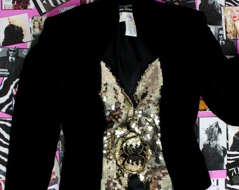 Vintage 80's Gorgeous Black Velvet Silver Sequin Blazer by Vintage 80's Gorgeous Black Velvet Silver Sequin Blazer by
