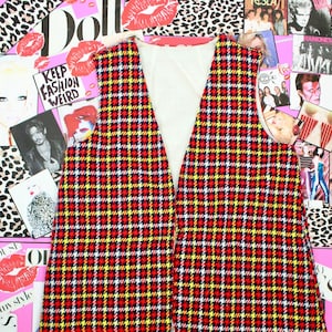 Vintage 70s Houndstooth/Tartan Vest, VTG Handmade Long Vest, Groovy Vest, Women&#39;s VTG Vest, Size Medium Large