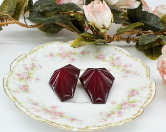 Vintage 80s Burgundy Abstract Big Earrings, Geometric Earrings, Women's VTG Earrings, VTG Punk Earrings