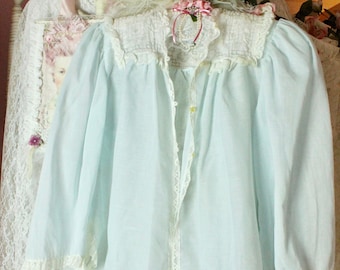 Vintage 60s  Bert Yelin Light Baby Blue Pajama Top, Vintage Sheer Lace Pajama Top, VTG BabyDoll Top, Size Medium