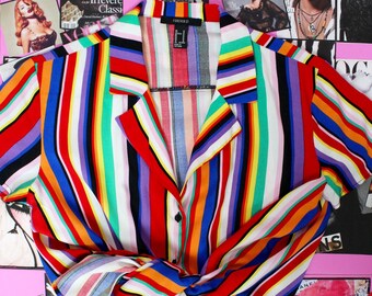 Forever 21 Colorful Striped Blouse, Size Medium