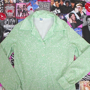70&#39;s Long sleeve Green Floral Shirt