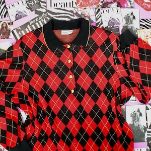 Vintage 90s Alfred Dunner Checkered Sweater, Black & Red Checkered Sweater, Women&#39;s VTG Winter Sweater, Size XL