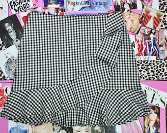 Black and white gingham ruffle skirt discount