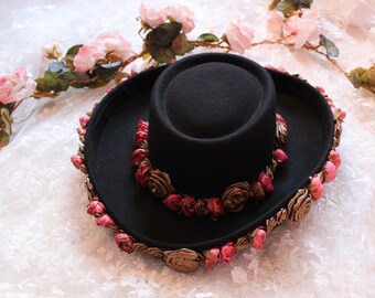Vintage 80s 90s Whittall & Shon Bolero Hat, Floral Accents  display picture 3