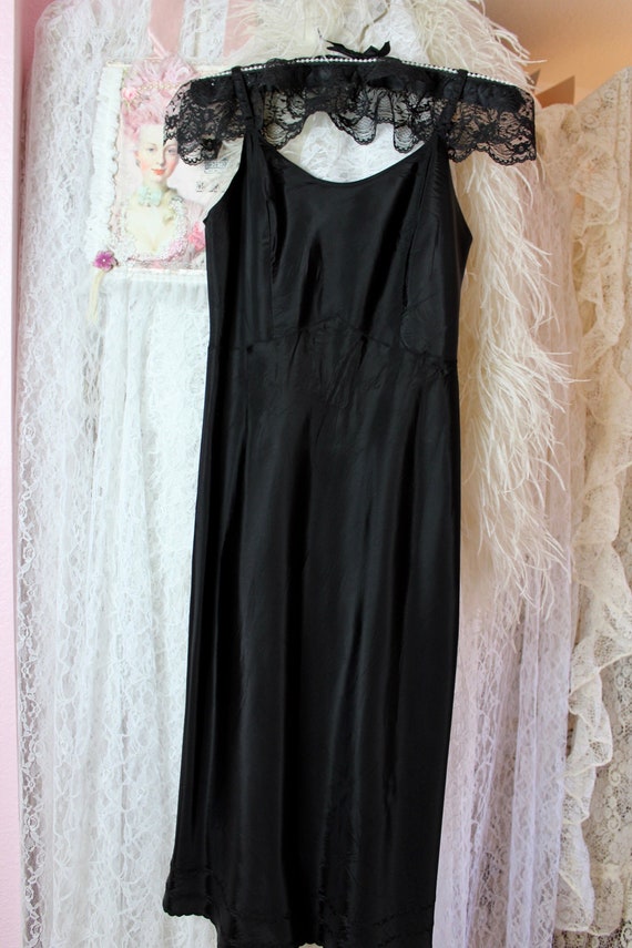 Vintage 50s the Snip It Black Full Slip, in a Taffeta of Celanese 