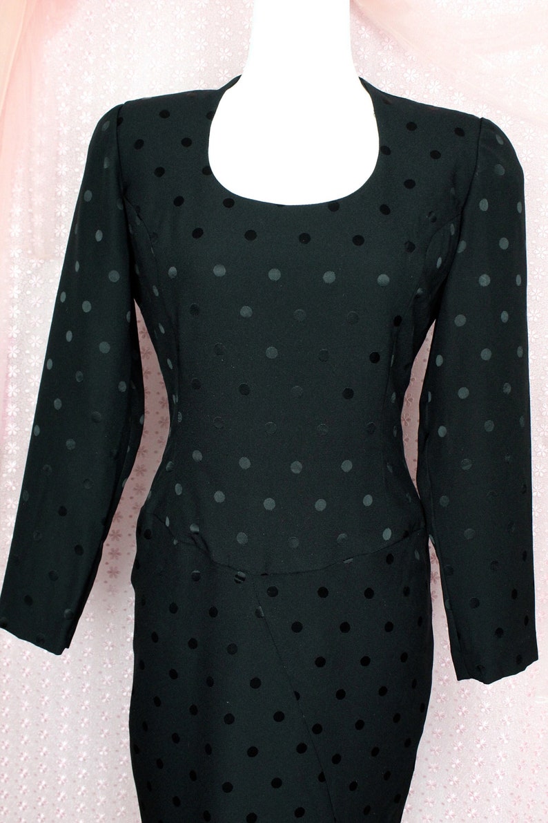 Vintage 80s 90s Black Polka Dot Dress, Mod Polka Dot Dress, Pinup Dress, Size Medium image 1