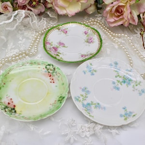 Vintage Romantic Floral 3 Saucer Set, Haviland Limoges France, Small Saucers, Gift Ideas
