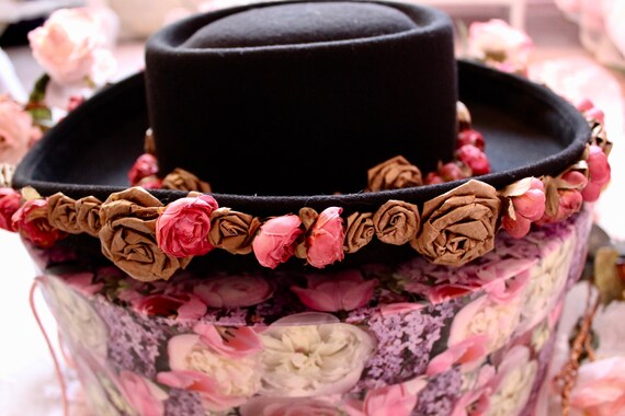 Vintage 80s 90s Whittall & Shon Bolero Hat, Floral Accents  display picture 3
