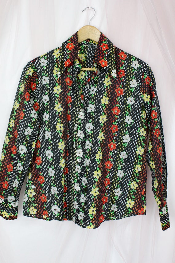 70's Floral Colorful Long Sleeve Shirt - image 2