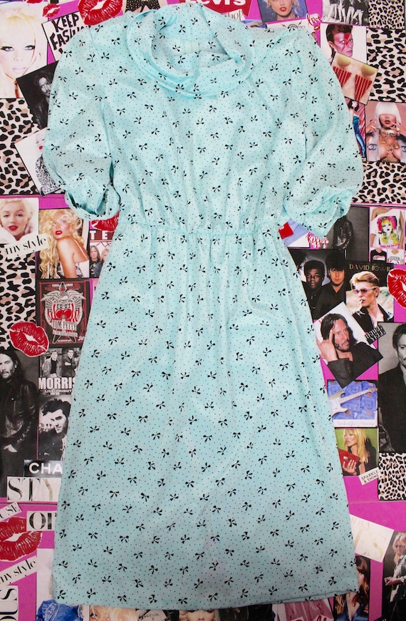 Vintage 80's Mint Polka Dot/ Bow Dress - image 3