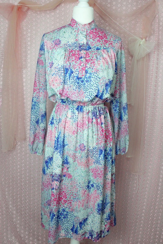 Vintage 70s Colorful Floral ShirtDress, VTG Color… - image 3