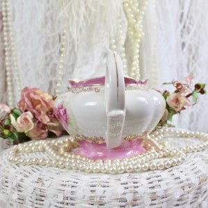 Vintage 60s 70s Lefton Musical Pink Cabbage Rose Teapot, Hand Painted ...