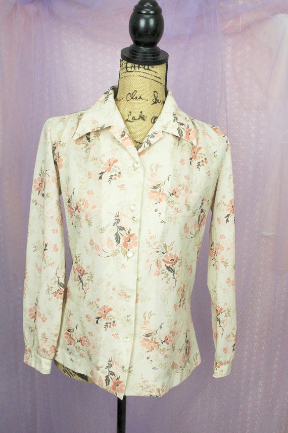 Vintage 70s Women's Am Casual Floral Blouse, VTG F