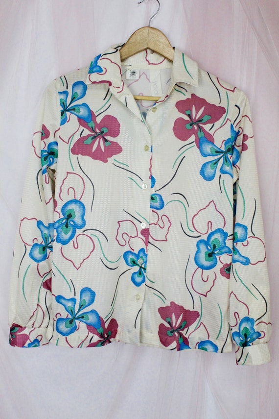 70's Floral Colorful Long Sleeve Blouse