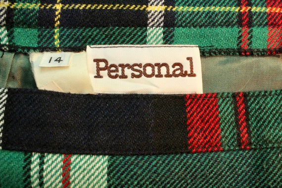 Vintage 80s Personal Green/Black Wool Checkered S… - image 5