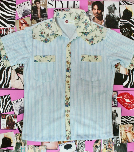 Vintage 70s Unisex Floral Print Shirt, Cute VTG S… - image 8