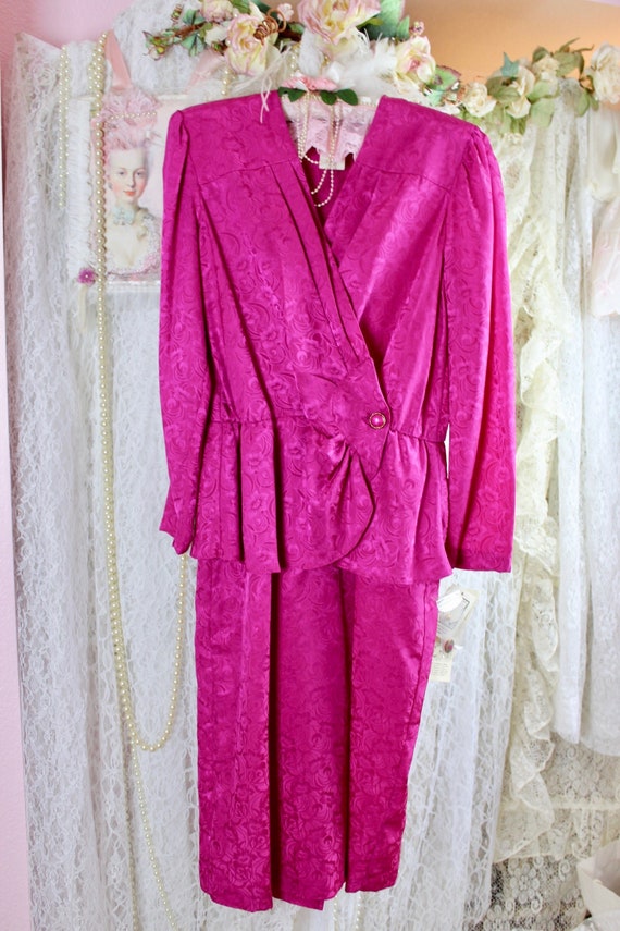 Vintage 80s 90s Fuchsia Pink Midi Dress, VTG Impro