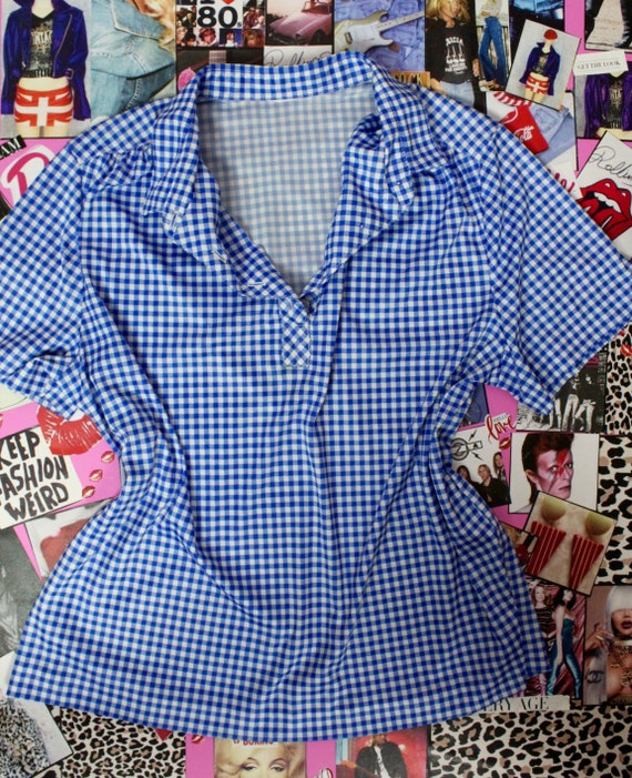 Vintage 70's Blue/White Checkered Short Sleeve - image 2