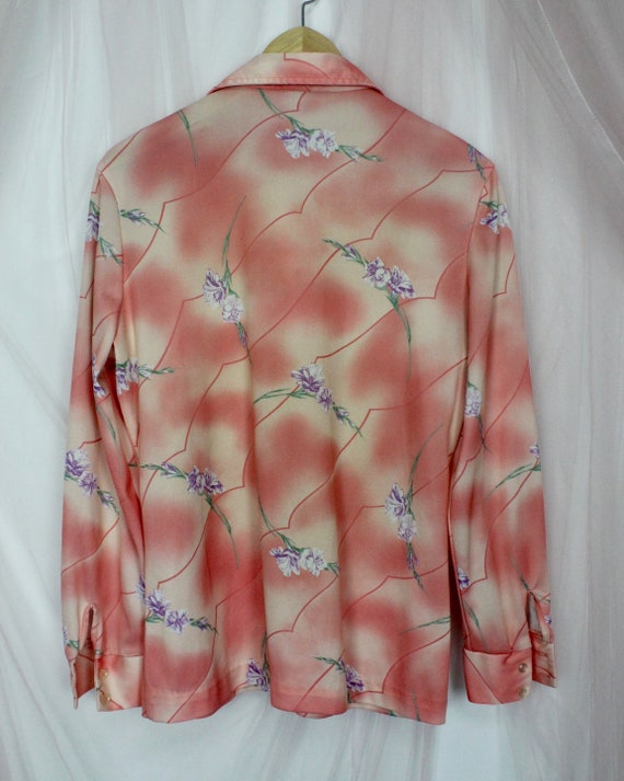 70's Peachy Floral Long Sleeve Shirt, VTG Blouses… - image 3
