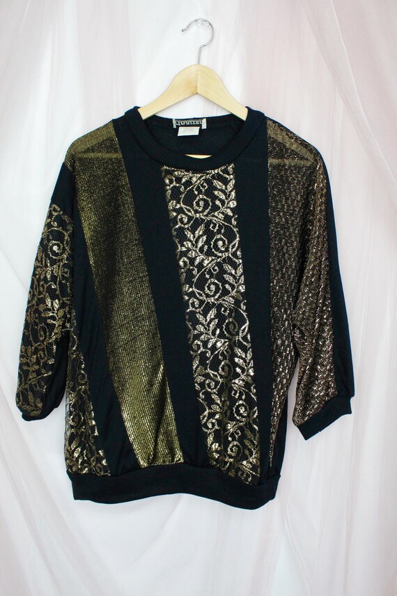 Vintage 80's Mariter Gold/Black Metallic Shirt, V… - image 3