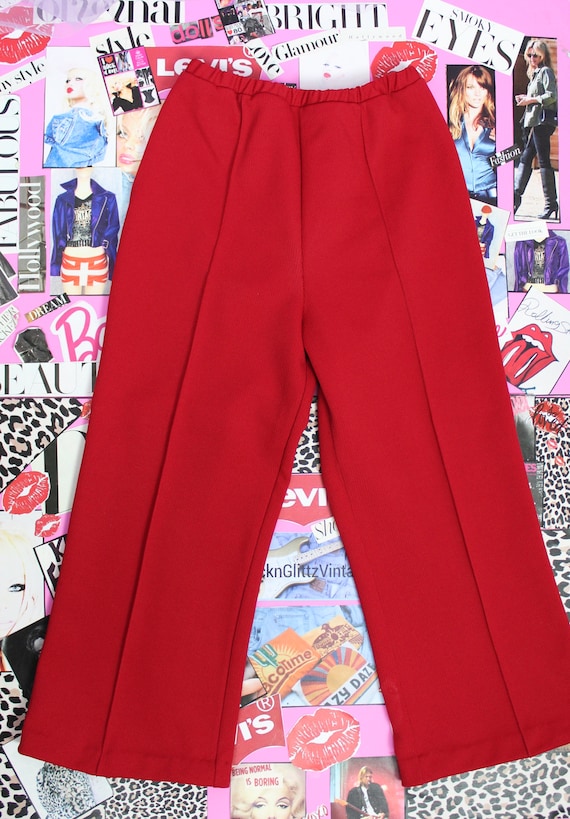 Vintage 70s Red Polyester Trousers, Short Capri T… - image 2