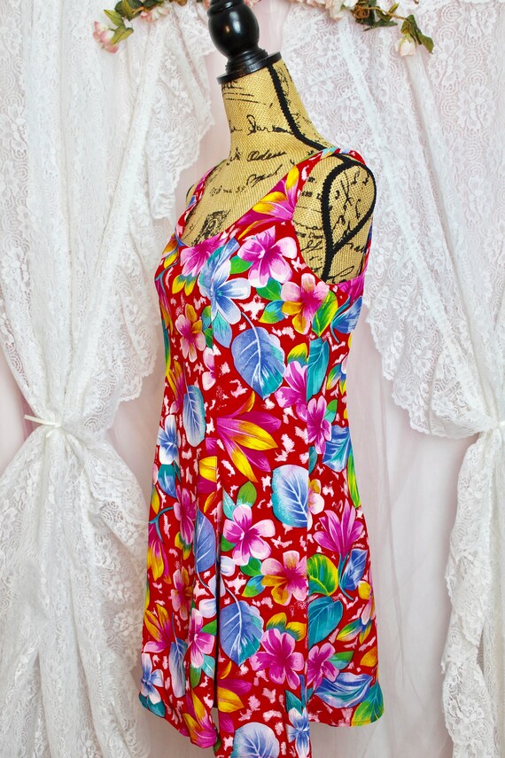 Vintage 90s Colorful Tropical Floral Sleeveless D… - image 7