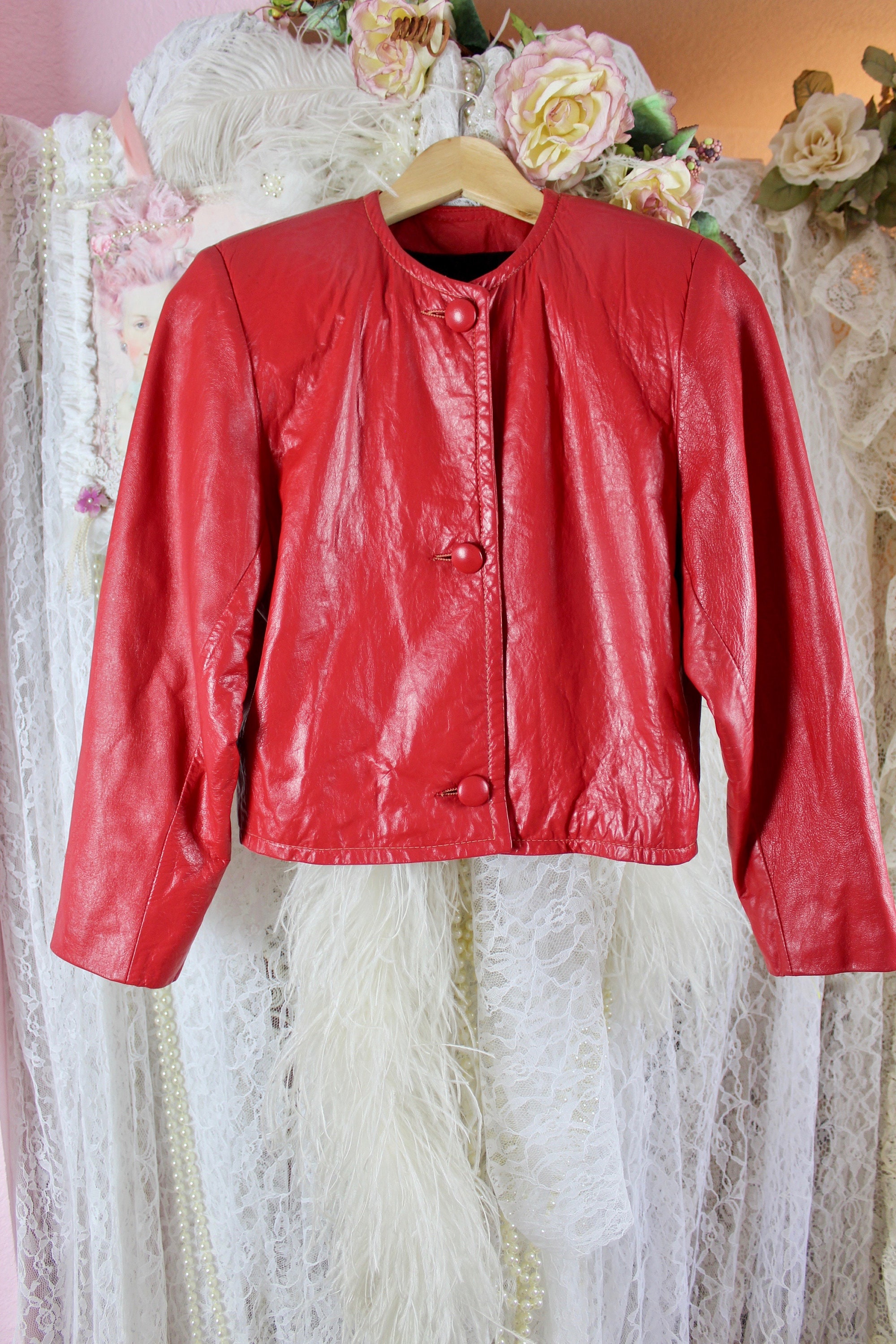 K*O様 Reed SPORTSWEAR 80'S 90'S USA Vintage 80s 90s Women Reed Sportswear Leather Jacket, Red Leather