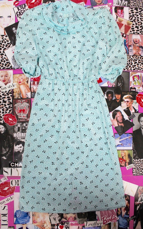 Vintage 80's Mint Polka Dot/ Bow Dress - image 1