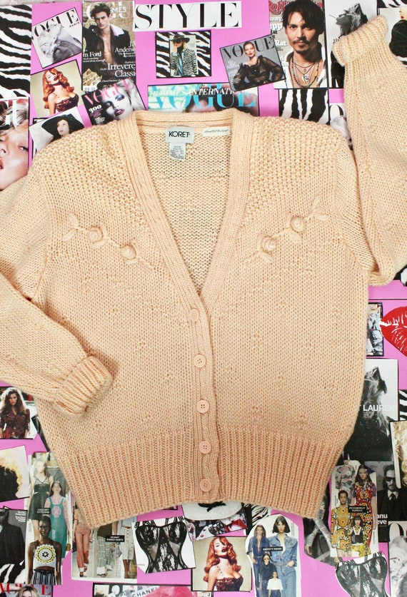 Vintage 90s Peachy knit Cardigan Sweater, Koret C… - image 2