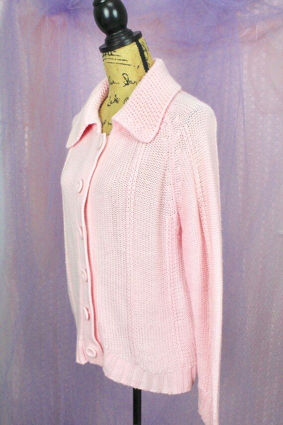 Vintage 70s Pink Knit Sweater, VTG Knit Cardigan,… - image 6