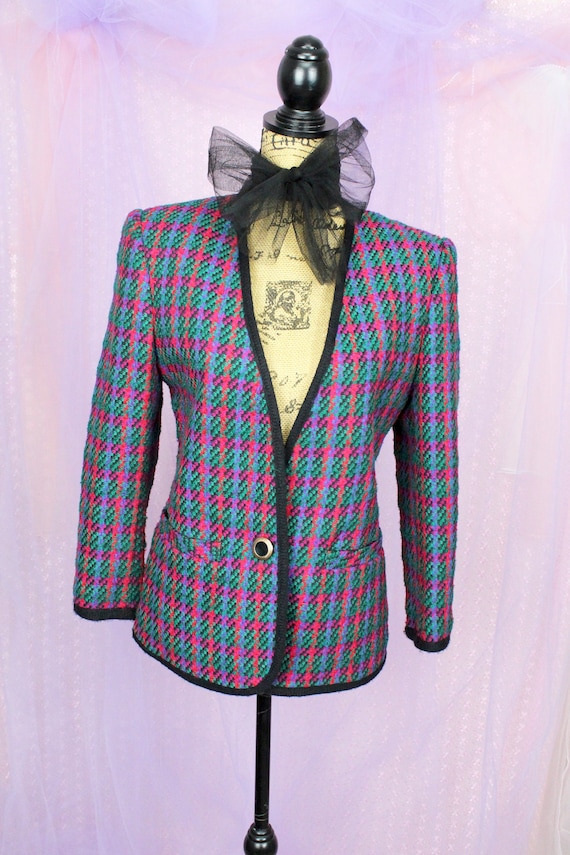 Vintage 90s Koret Colorful Checkered Blazer, VTG … - image 4