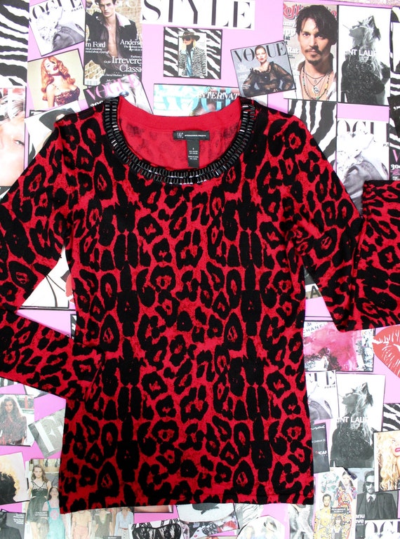 Inc Red Leopard Sweater Top 