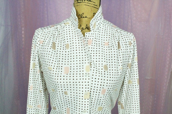 Vintage 70s Women's Polka Dot Blouse, 70s Polyest… - image 7