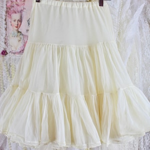 Vintage 60s Romantic Cream Ruffle Layered  Petticoat, Double Layered Underskirt, Elastic Waist, 100% Nylon, Waist XS-Small