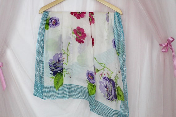 Vintage Silk Colorful Floral Scarf - image 3