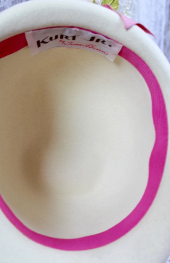 Vintage 60s Kurt Jr by Tom Hann Bowler Hat, Cream/pink, Pink  display picture 2
