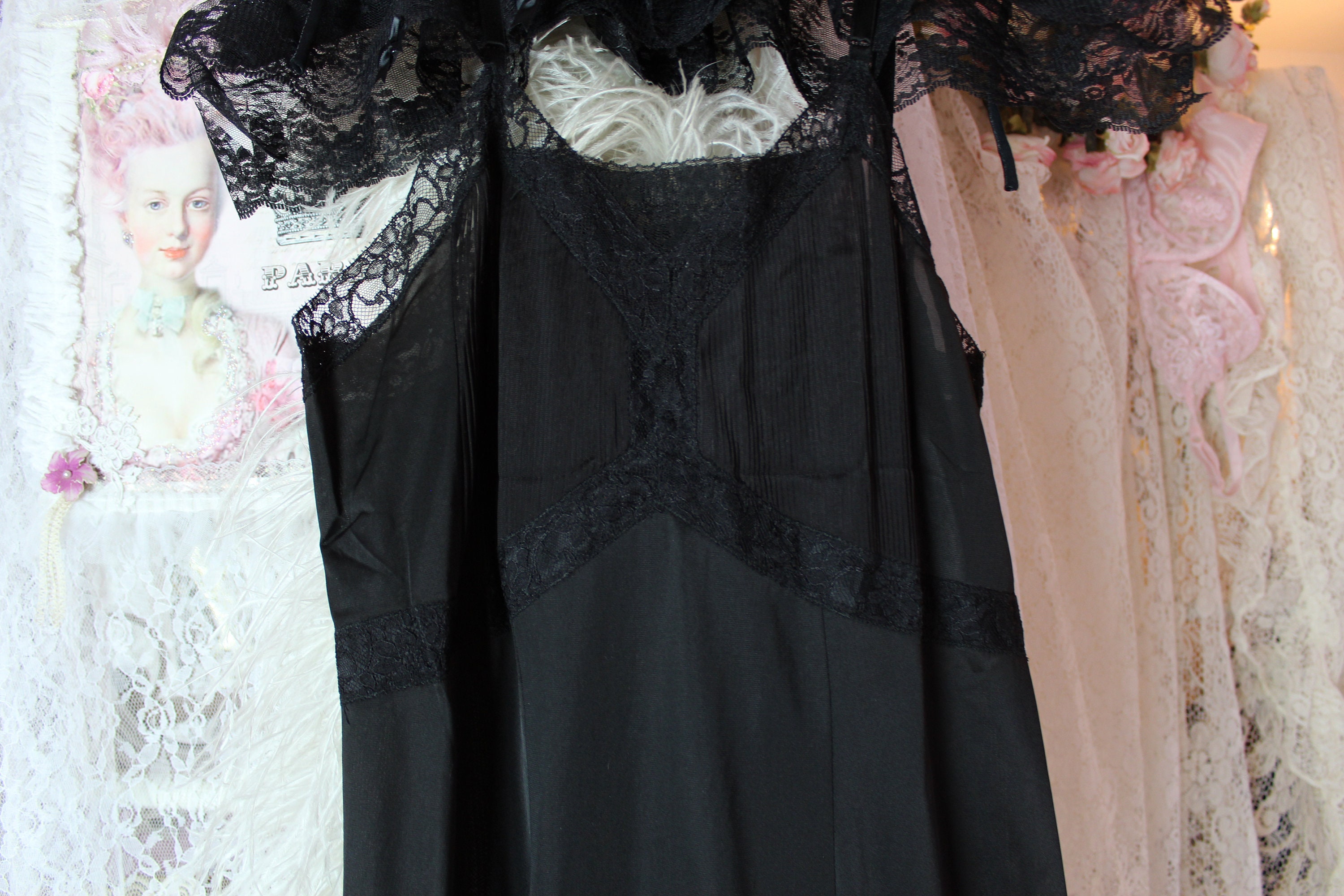 ワンピース vintage lingerie camisole black dress Vintage Sears Slip Full Slip Sexy Black Lace Lingerie Dress