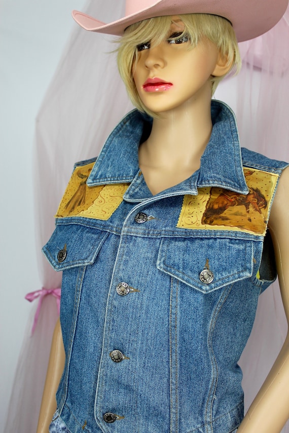 Anni '90 Pure West Cowboy Jean Vest. Gilet Jean donna, Taglia Media -   Italia