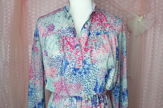 Vintage 70s Colorful Floral ShirtDress, VTG Color… - image 9