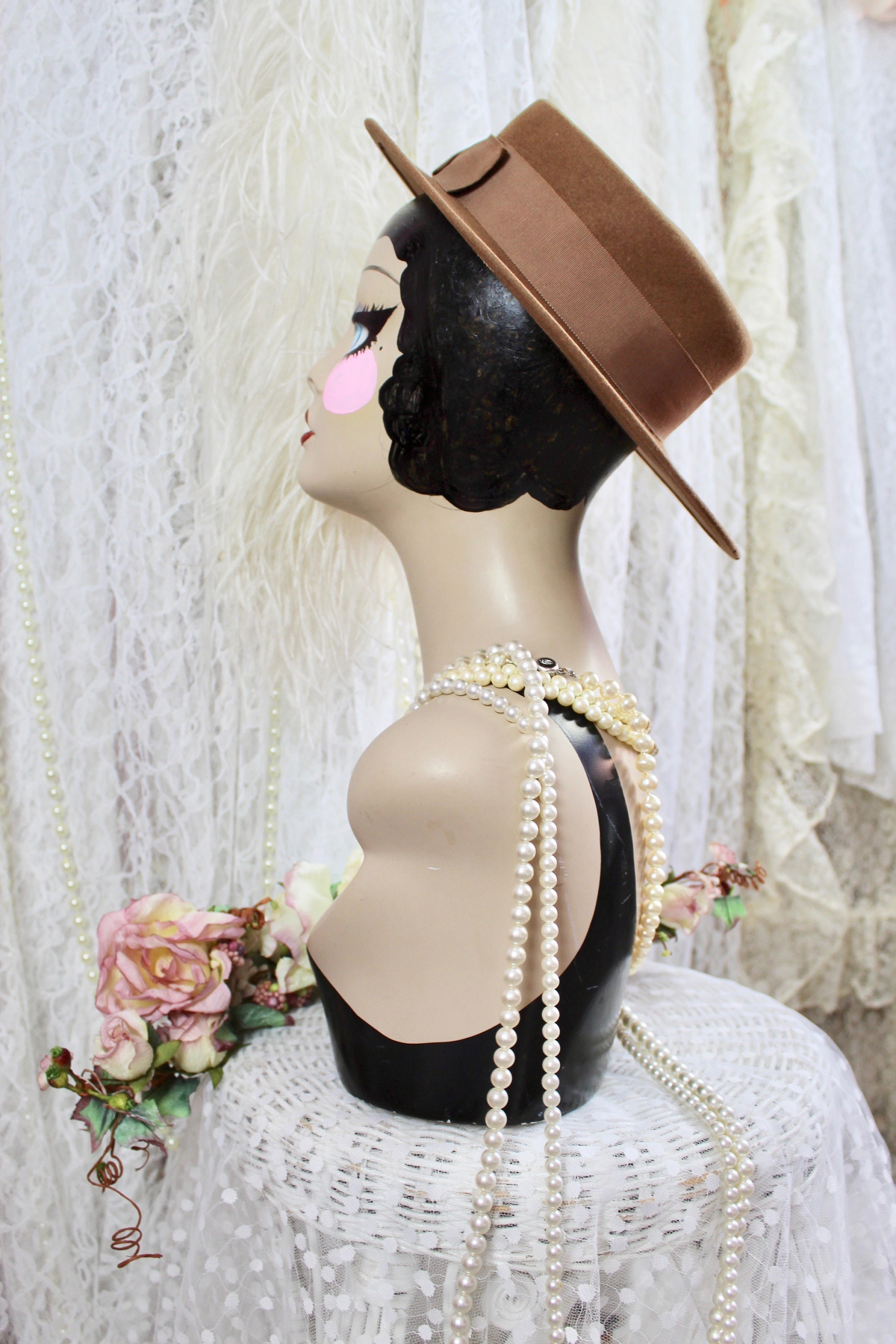 Vintage 60s Madcaps Paris New York Brown Brimmed Hat, Bow  display picture 1