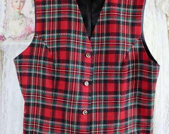 Mens red and shop black plaid vest
