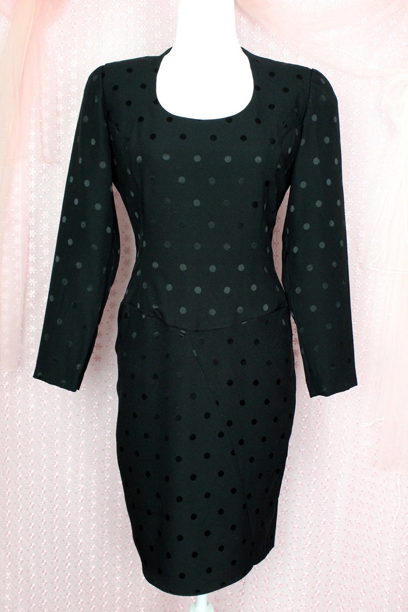 Vintage 80s 90s Black Polka Dot Dress, Mod Polka Dot Dress, Pinup Dress, Size Medium image 3