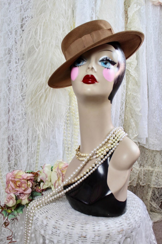 Vintage 60s Madcaps Paris New York Brown Brimmed Hat, Bow Ribbon